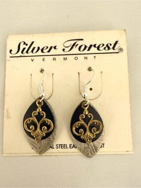 Silver Forest Vermont Fleur De Lis Sterling Silver Leaf Earrings Mixed Metal